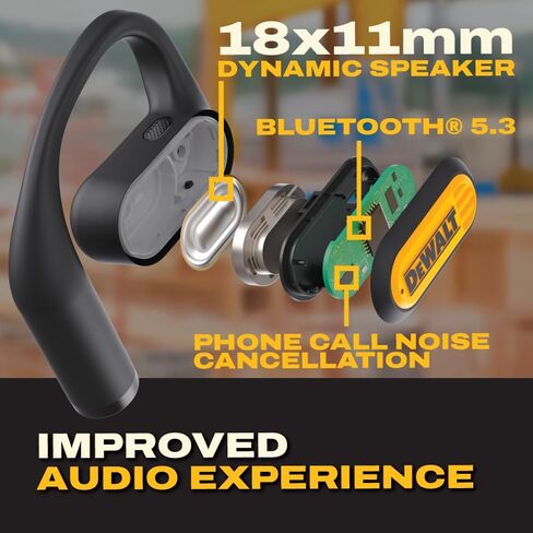 DEWALT Heavy Duty Open Ear Headphones, Bluetooth 5.3 Wireless Earbuds with 44Hrs Runtime, Jobsite Premium Sound True Wireless Air Conduction Open Ear Earbuds with Earhooks for Worksites and Workouts in Saudi Arabia