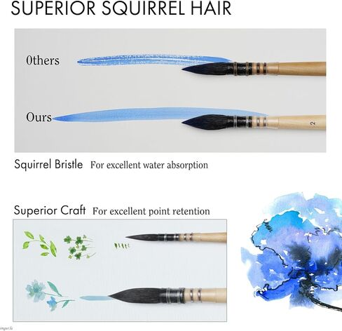 ARTIFY Professional Natural Squirrel Hair Quill Watercolour Brushes | Mop Round Fine Tip Watercolor Paint Brush for Large Strokes Smudging | Ideal for Watercolor and Gouache Painting (#0) in Kuwait