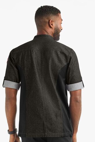 معطف الشيف من الدنيم الفاخر غير المتماثل للرجال مع ألواح جانبية شبكية (S-3X) in Kuwait