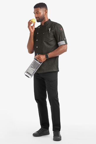 معطف الشيف من الدنيم الفاخر غير المتماثل للرجال مع ألواح جانبية شبكية (S-3X) in Kuwait