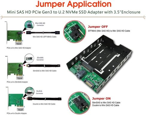 Mini SAS HD PCIe Gen3 to U.2 SSD Adapter with 3.5 Inch Enclosure - Mini-SAS HD Cable in Saudi Arabia