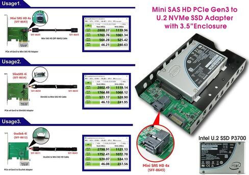 Mini SAS HD PCIe Gen3 to U.2 SSD Adapter with 3.5 Inch Enclosure - Mini-SAS HD Cable in Saudi Arabia