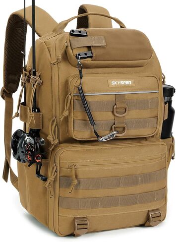 SKYSPER Tackle Backpack Fishing Bags with Rod Holder, 40L Water-Resistant Tackle Box Storage Bag for Fishing Gear Lures(Khaki) in Saudi Arabia