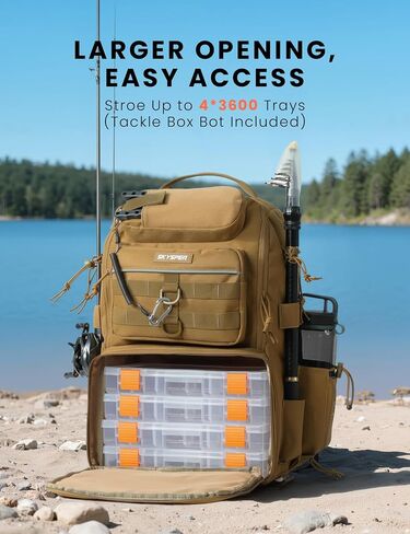 SKYSPER Tackle Backpack Fishing Bags with Rod Holder, 40L Water-Resistant Tackle Box Storage Bag for Fishing Gear Lures(Khaki) in Saudi Arabia