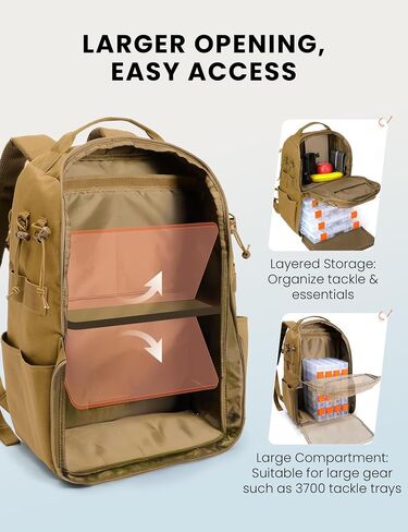 SKYSPER Tackle Backpack Fishing Bags with Rod Holder, 40L Water-Resistant Tackle Box Storage Bag for Fishing Gear Lures(Khaki) in Saudi Arabia