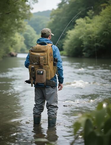 SKYSPER Tackle Backpack Fishing Bags with Rod Holder, 40L Water-Resistant Tackle Box Storage Bag for Fishing Gear Lures(Khaki) in Saudi Arabia