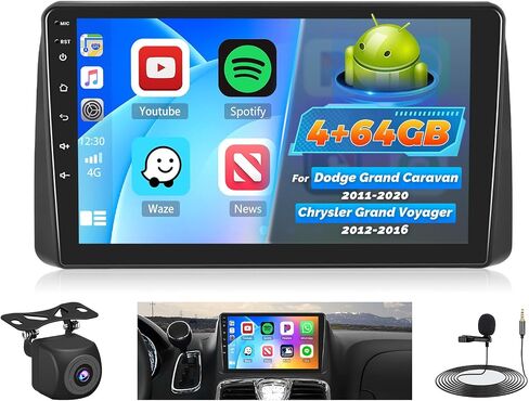 Radio for Dodge Grand Caravan 2011-2020 Chrysler Town & Country 2011-2016 Grand Voyager 2011-2015, Android 15 9 inch Touch Screen with Carplay, Bluetooth 5.0, 1280 * 720 Resolution, 4G RAM 64G ROM in Saudi Arabia