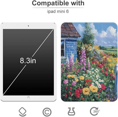 علبة مزرعة الزهور الملونة مع حامل القلم رفيع الخفيفة الوزن trifold حامل متوافق مع iPad mini 4/5/6 mini4/5 （7.9in） in Saudi Arabia