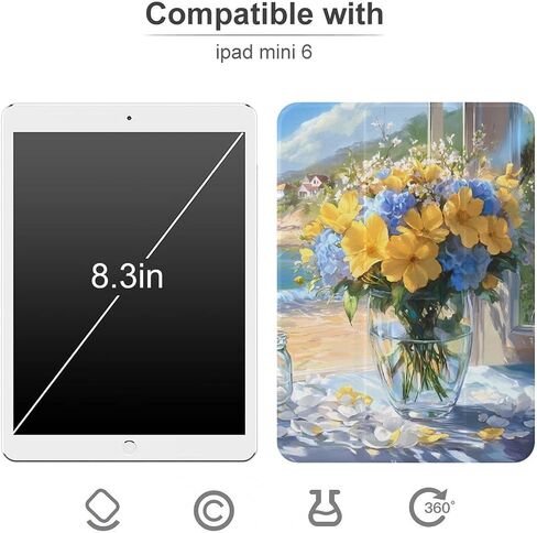 باقة Seaside Cynget Flowers Case مع حامل القلم Trifold Slim Lightweight Trifold متوافق مع iPad Mini 4/5/6 Mini6 （8.3in） in Kuwait