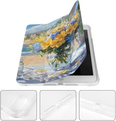 باقة Seaside Cynget Flowers Case مع حامل القلم Trifold Slim Lightweight Trifold متوافق مع iPad Mini 4/5/6 Mini6 （8.3in） in Kuwait