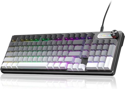 لوحة مفاتيح ألعاب IP98 - لوحة مفاتيح سلكية مع الإضاءة الخلفية RGB ، ومقاومة المياه IPX8 ، ومفاتيح شفافة PBT المطبوعة الجانبية ، مناسبة للألعاب أو العمل (الرمادي الأبيض) in Kuwait