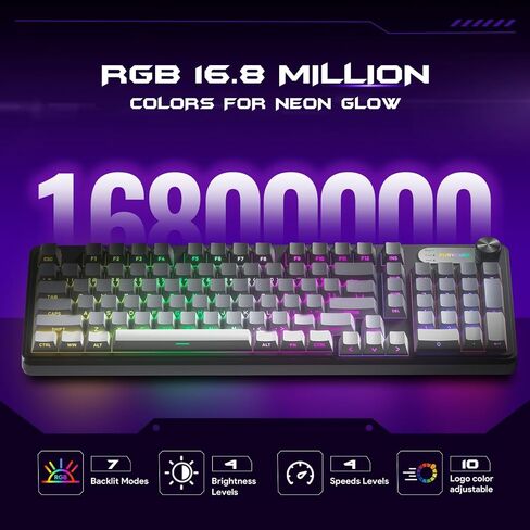 لوحة مفاتيح ألعاب IP98 - لوحة مفاتيح سلكية مع الإضاءة الخلفية RGB ، ومقاومة المياه IPX8 ، ومفاتيح شفافة PBT المطبوعة الجانبية ، مناسبة للألعاب أو العمل (الرمادي الأبيض) in Kuwait