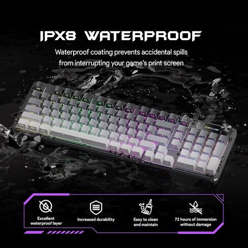 لوحة مفاتيح ألعاب IP98 - لوحة مفاتيح سلكية مع الإضاءة الخلفية RGB ، ومقاومة المياه IPX8 ، ومفاتيح شفافة PBT المطبوعة الجانبية ، مناسبة للألعاب أو العمل (الرمادي الأبيض) in Kuwait