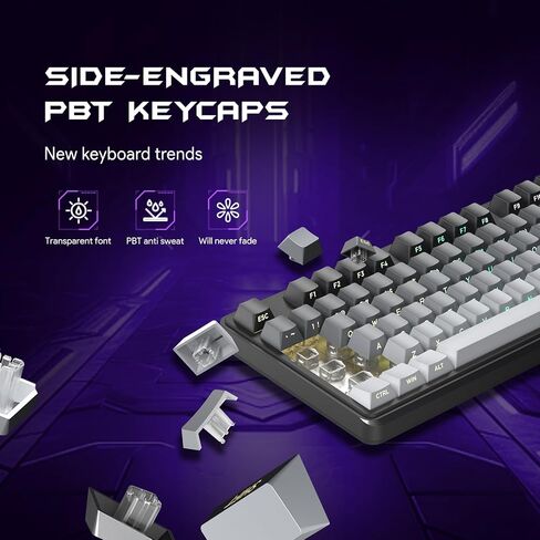 لوحة مفاتيح ألعاب IP98 - لوحة مفاتيح سلكية مع الإضاءة الخلفية RGB ، ومقاومة المياه IPX8 ، ومفاتيح شفافة PBT المطبوعة الجانبية ، مناسبة للألعاب أو العمل (الرمادي الأبيض) in Kuwait