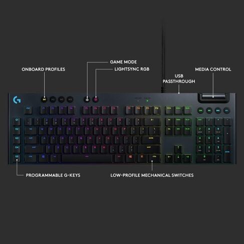 Logitech G815 Lightsync RGB لوحة مفاتيح ألعاب ميكانيكية مع مفتاح مفتاح GL منخفضة GL ، 5 مفاتيح G -KEYs قابلة للبرمجة ، USB. in Kuwait