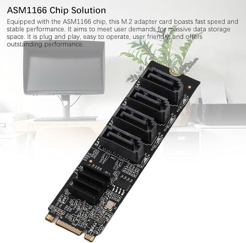 Zunate M.2 إلى بطاقة محول NVME إلى بطاقة التوسع التسلسلية ATA3.0 مع ASM1166 Chip 4 Ports 6GBPS لسطح المكتب SSD HDD OS in Kuwait
