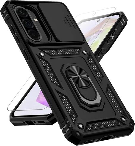 بالنسبة لحالة Samsung Galaxy A36 5G مع حامي شاشة HD Slide Cover [Grility Grade 16ft. DROP تم اختباره] حامل الحلقة المغناطيسية كيكستاند هواتف واقية من Galaxy A36 5G 2025 ، أسود in Kuwait