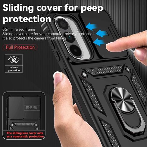 بالنسبة لحالة Samsung Galaxy A36 5G مع حامي شاشة HD Slide Cover [Grility Grade 16ft. DROP تم اختباره] حامل الحلقة المغناطيسية كيكستاند هواتف واقية من Galaxy A36 5G 2025 ، أسود in Kuwait