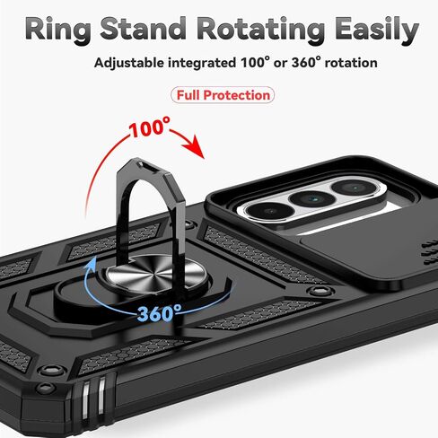 بالنسبة لحالة Samsung Galaxy A36 5G مع حامي شاشة HD Slide Cover [Grility Grade 16ft. DROP تم اختباره] حامل الحلقة المغناطيسية كيكستاند هواتف واقية من Galaxy A36 5G 2025 ، أسود in Kuwait