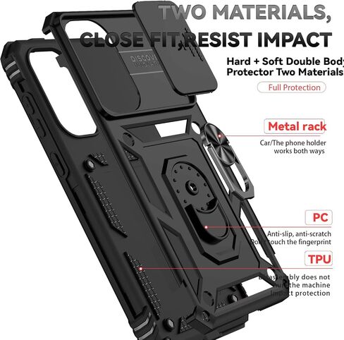 بالنسبة لحالة Samsung Galaxy A36 5G مع حامي شاشة HD Slide Cover [Grility Grade 16ft. DROP تم اختباره] حامل الحلقة المغناطيسية كيكستاند هواتف واقية من Galaxy A36 5G 2025 ، أسود in Kuwait