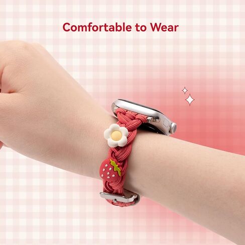 GeekShare Strawberry Watch Band Compatible with Apple Watch Series 1-9 SE, Sweet Cream, Adjustable Replacement Strap in Saudi Arabia