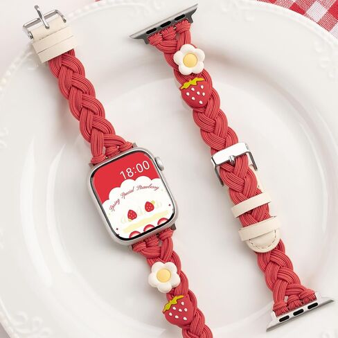 GeekShare Strawberry Watch Band Compatible with Apple Watch Series 1-9 SE, Sweet Cream, Adjustable Replacement Strap in Saudi Arabia