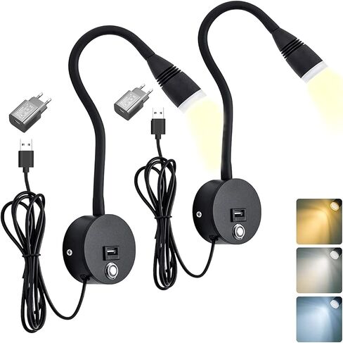 LED قراءة مصباح المصباح مثبتة على الجدار قابلة للضايق مع مفتاح اللمس ومنفذ شحن USB ، 360 درجة مرنة Groenseck Wall Lamp in Kuwait