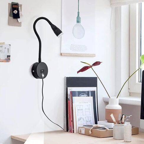 LED قراءة مصباح المصباح مثبتة على الجدار قابلة للضايق مع مفتاح اللمس ومنفذ شحن USB ، 360 درجة مرنة Groenseck Wall Lamp in Kuwait