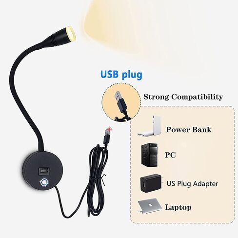 LED قراءة مصباح المصباح مثبتة على الجدار قابلة للضايق مع مفتاح اللمس ومنفذ شحن USB ، 360 درجة مرنة Groenseck Wall Lamp in Kuwait