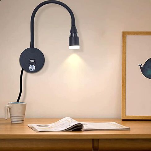LED قراءة مصباح المصباح مثبتة على الجدار قابلة للضايق مع مفتاح اللمس ومنفذ شحن USB ، 360 درجة مرنة Groenseck Wall Lamp in Kuwait