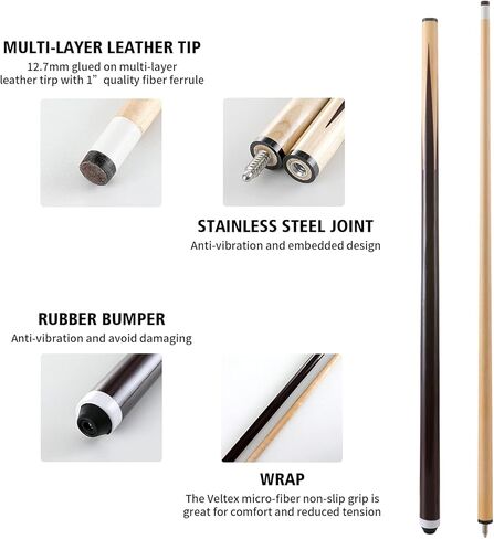 JX 2-Piece Pool Cue Stick with 13mm Tip 58" Hardwood Canadian Maple Professional Billiard Pool Cue Stick 18 Oz Pool Sticks Set of 2 in Saudi Arabia