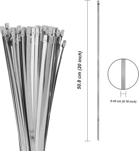 100 pcs 20 بوصة zip zip يربط ثقيلة ، والكابلات الكابل الفولاذ المقاوم للصدأ علاقات التعادل المعدني ، 304 روابط سحاب الفولاذ المقاوم للصدأ مع قوة شد 200 رطل in Saudi Arabia