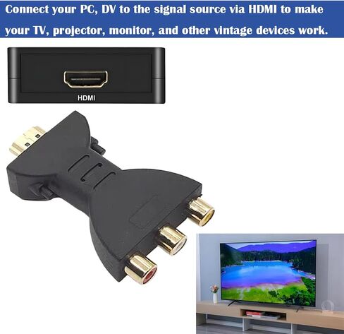 HDMI to 3RCA Composite Video Audio VA Component Converter Adapter, HDMI to AV Adapter for TV, HDTV, DVD (Red, White, Yellow) in Saudi Arabia