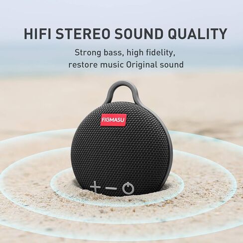 FIGMASU Portable Bluetooth Speakers Waterproof Shower Speaker, Stereo Sound, 24 Hours Playtime, Enhanced Bass, Mini Wireless Speaker, for Outdoor Travel Pool Beach (Black) in Saudi Arabia