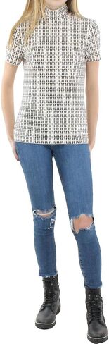 Anne Klein Women's Short Sleeve Mockneck TOP, Anne Black, S in Saudi Arabia