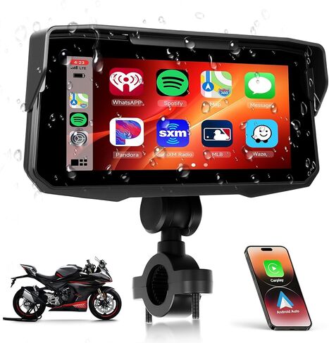 6.86 Inch Motorcycle Carplay Screen Rimoody with Wireless Carplay Android Auto for Car, Bluetooth, GPS Navigation, EQ, IP67 Waterproof Touchscreen, Mirror Link, Voice Control in Saudi Arabia