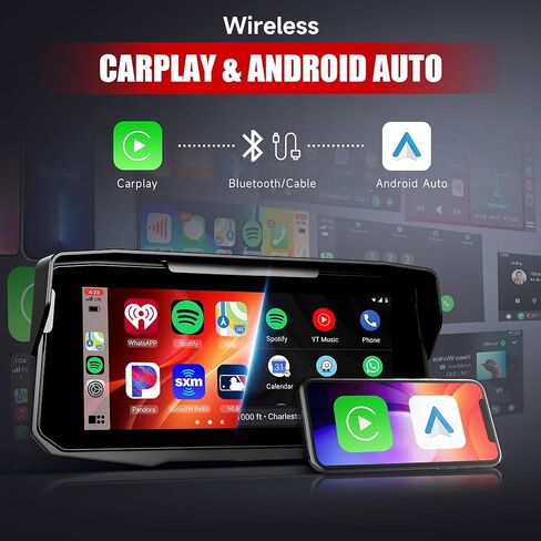 6.86 Inch Motorcycle Carplay Screen Rimoody with Wireless Carplay Android Auto for Car, Bluetooth, GPS Navigation, EQ, IP67 Waterproof Touchscreen, Mirror Link, Voice Control in Saudi Arabia