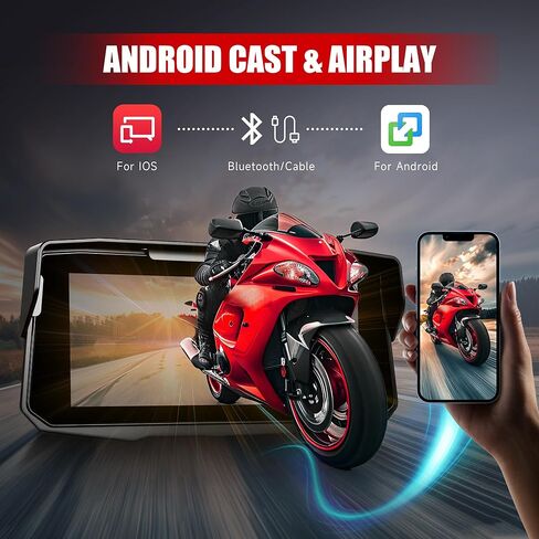 6.86 Inch Motorcycle Carplay Screen Rimoody with Wireless Carplay Android Auto for Car, Bluetooth, GPS Navigation, EQ, IP67 Waterproof Touchscreen, Mirror Link, Voice Control in Saudi Arabia