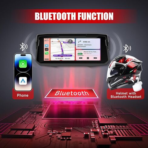 6.86 Inch Motorcycle Carplay Screen Rimoody with Wireless Carplay Android Auto for Car, Bluetooth, GPS Navigation, EQ, IP67 Waterproof Touchscreen, Mirror Link, Voice Control in Saudi Arabia