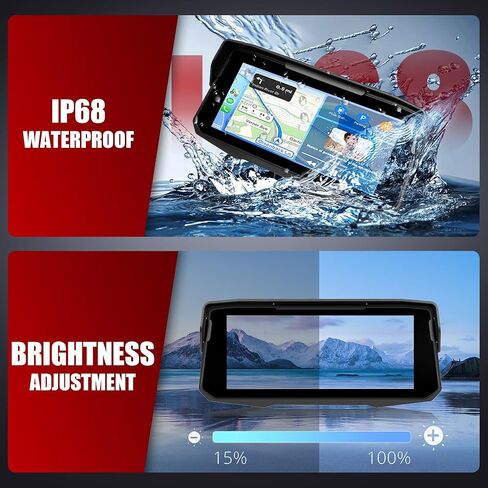 6.86 Inch Motorcycle Carplay Screen Rimoody with Wireless Carplay Android Auto for Car, Bluetooth, GPS Navigation, EQ, IP67 Waterproof Touchscreen, Mirror Link, Voice Control in Saudi Arabia