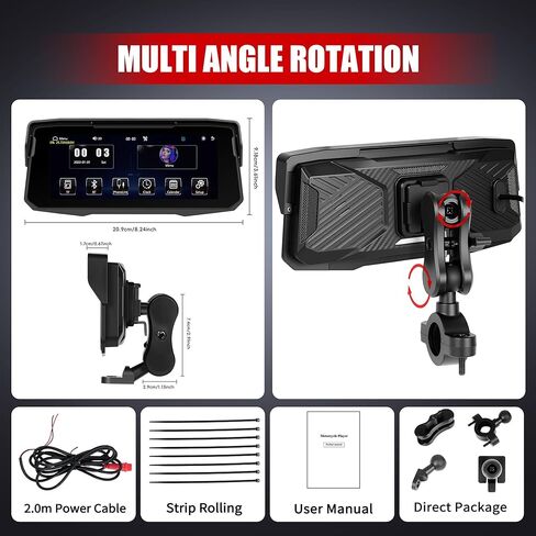 6.86 Inch Motorcycle Carplay Screen Rimoody with Wireless Carplay Android Auto for Car, Bluetooth, GPS Navigation, EQ, IP67 Waterproof Touchscreen, Mirror Link, Voice Control in Saudi Arabia