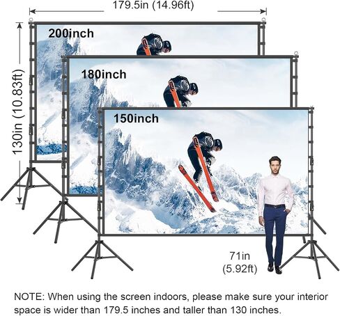 Outdoor Projector Screen and Stand,150-inch Indoor Portable Projection Screen,16:9 4K HD Wrinkle-Free Rear Front Movie Screen with Carry Bag for Backyard Movie Night RVing Home Theater in Saudi Arabia