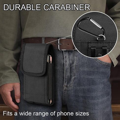 Heavy Duty Nylon Phone Holster with Belt Clip, Fits iPhone 16/15/14 Pro Max & Samsung Galaxy S25+/S24+/S23+, Case-Friendly Rugged Cell Phone Pouch for Men, Black in Saudi Arabia