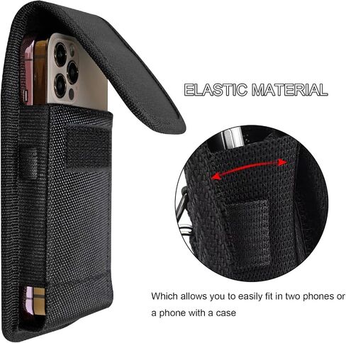 Heavy Duty Nylon Phone Holster with Belt Clip, Fits iPhone 16/15/14 Pro Max & Samsung Galaxy S25+/S24+/S23+, Case-Friendly Rugged Cell Phone Pouch for Men, Black in Saudi Arabia
