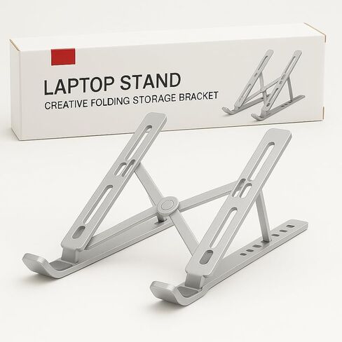 Laptop Stand, Portable Laptop Holder Computer Stand for Desk, Metal Foldable Laptop Riser with 6 Levels Height Adjustment, Compatible with MacBook, HP, Lenovo, Dell (Silver) in Saudi Arabia