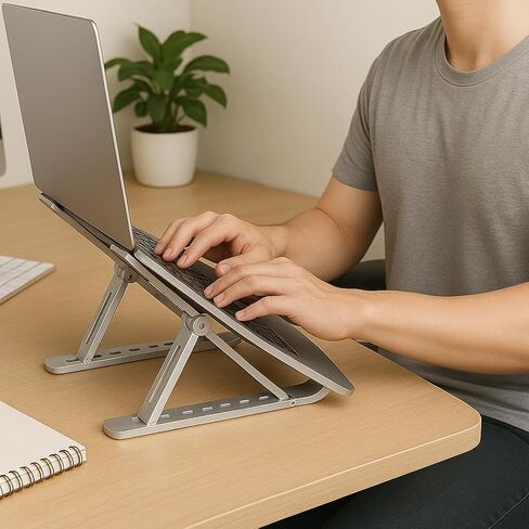 Laptop Stand, Portable Laptop Holder Computer Stand for Desk, Metal Foldable Laptop Riser with 6 Levels Height Adjustment, Compatible with MacBook, HP, Lenovo, Dell (Silver) in Saudi Arabia