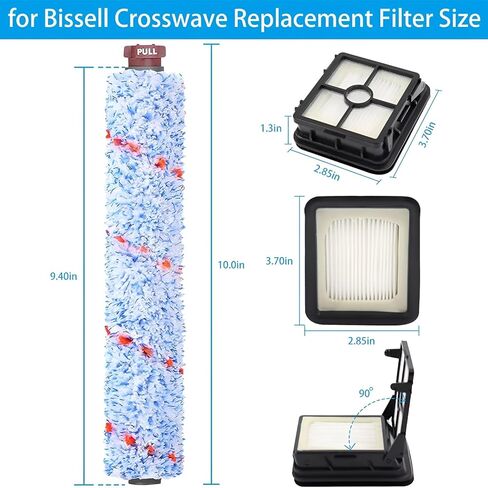 for Bissell CrossWave Pet Pro 2306A CrossWave 1785 Series Replacement Part 1 Pack 2460+1 Pack 1868 Multi-Surface Pet Pro Cleaner Brush Rolls Tangle-Free+4 Pack 1866 Vacuum Filter Part 1613568 in Kuwait