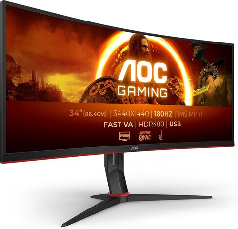 AOC Gaming CU34G2XP/BK Monitor - 34 "معدل تحديث 180 هرتز ، وقت استجابة 5 مللي ثانية (متجدد) in Kuwait