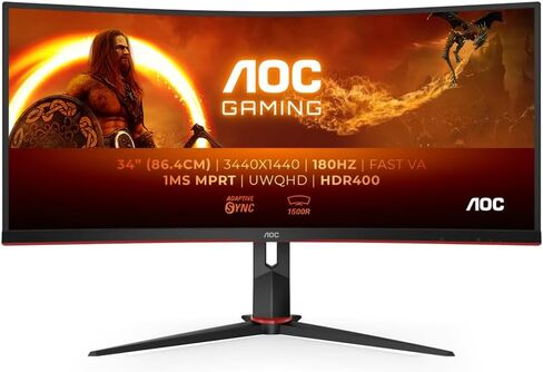 AOC Gaming CU34G2XP/BK Monitor - 34 "معدل تحديث 180 هرتز ، وقت استجابة 5 مللي ثانية (متجدد) in Kuwait