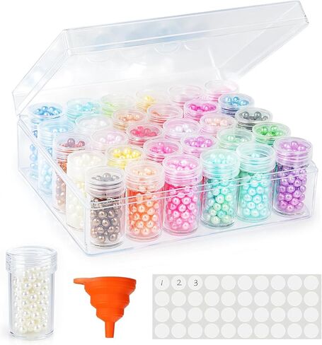 BigOtters Embroidery Diamond Storage Box, 30PCS Big Clear Plastic Bead Containers with Silicone Funnel for Jewelry Painting DIY Art Craft Rhinestones Sewing Cosmetic Nail Glitter Powder in Kuwait